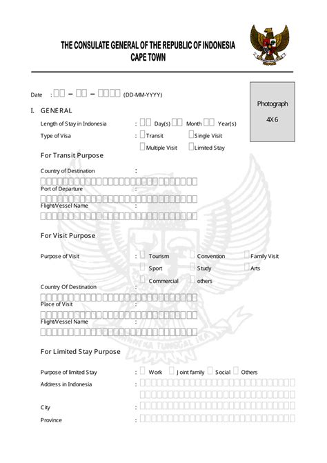 Cape Town, Western Cape South Africa Indonesian Visa Application Form - the Consulate General of ...