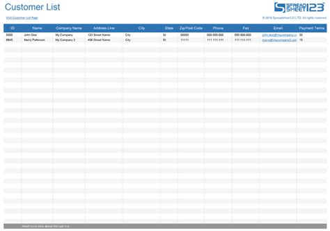 Customer Sheet Template