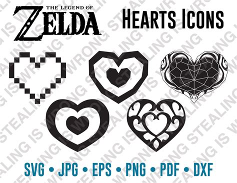 the legend of zelda heart icons svg files for silhouettes, png and dxf