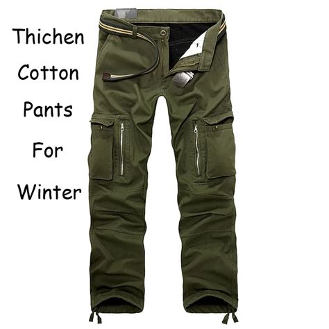 Winter Fleece Lined Men's Cargo Double Layer Pants Warm Military Cargo Pants Casual Long Baggy ...