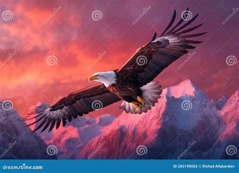 A Bald Eagle Majestically Soaring in the Sky at Sunset. Generative AI ...