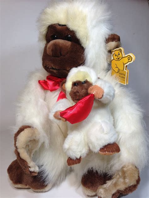 White Ape Gorilla Monkey Goffa Plush Mother & Baby Large Furry Animal 15" Tag - Other