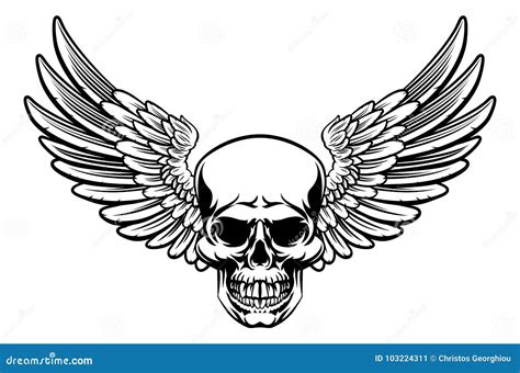 Winged Skull Vintage Engraved Woodcut Style Stock Vector - Illustration of drawing, retro: 103224311