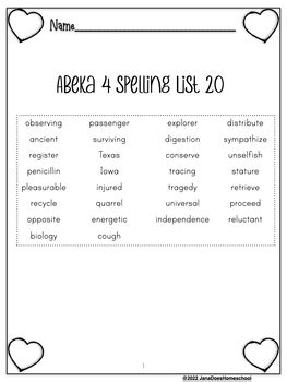 Abeka Spelling Vocabulary & Poetry 4 - Spelling List 20 - Practice ...