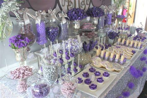 Purple & Gray Glam Wedding Party Ideas | Photo 19 of 20 | Wedding candy table, Purple candy ...