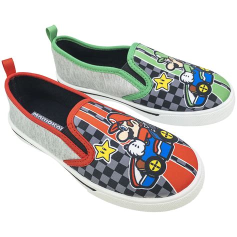 Super Mario Boys Shoes, Mariokart Mix Match Slip-on Shoes, Red/Green ...