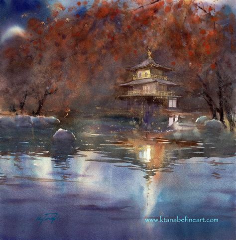 When the Night Falls, watercolor by Keiko Tanabe, 22" x 22" | Japanese landscape, Night painting ...