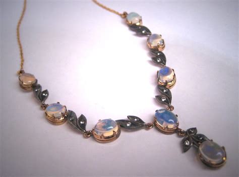 Antique Australian Moonstone Opal Necklace Vintage 9CT Gold Victorian Art Deco c.1930