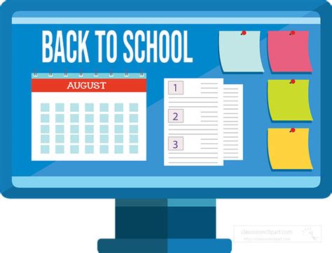 Back to School Clipart-back to school calendar august computer screen ...