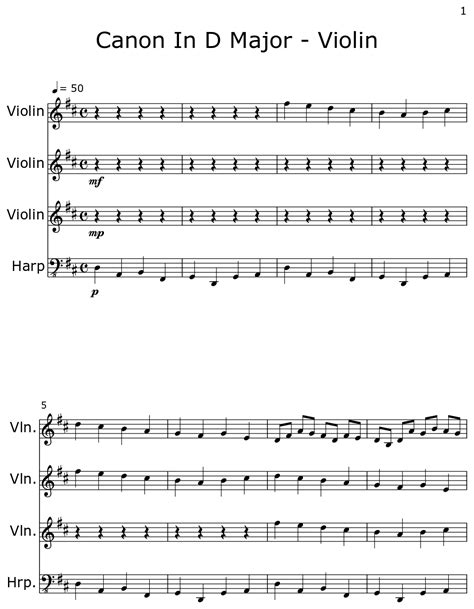 Canon In D Violin 1 Sheet Music