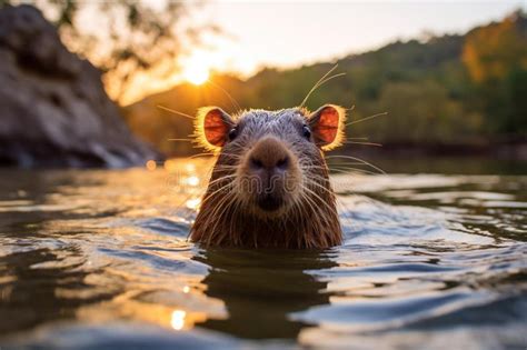 A Photograph of a Capybara Swimming in a River. Stock Illustration - Illustration of outdoors ...