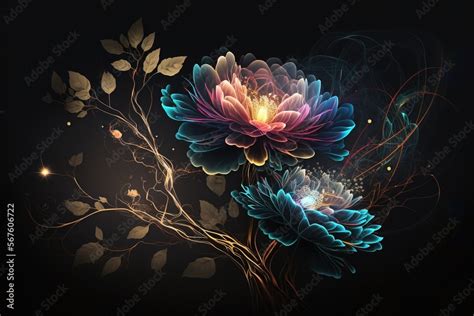 Beautiful glowing flowers illustrations art design for poster, print or ...