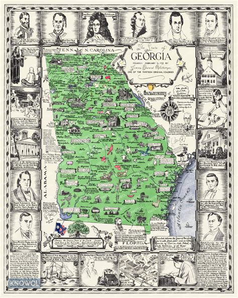 Vintage map of Georgia, one page history dedicated to the Old Timers ...