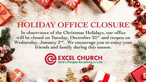 Holiday Office Closure - Excel Church