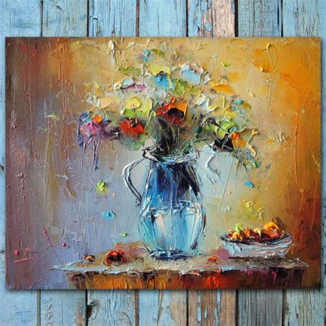 PALETTE KNIFE Flowers Oil Painting Colorful Still Life | Etsy | Flower ...