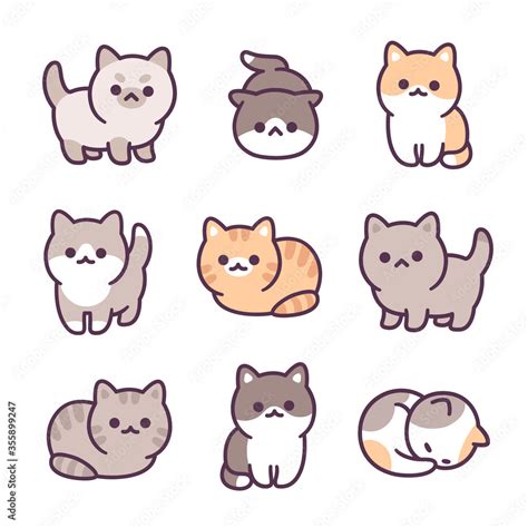 Cute cartoon cat set Stock Vector | Adobe Stock | Cute doodles drawings, Cute doodles, Cute ...