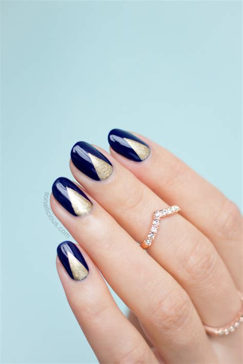 Edgy Blue And Gold Nails With Sea Siren Navy Seal