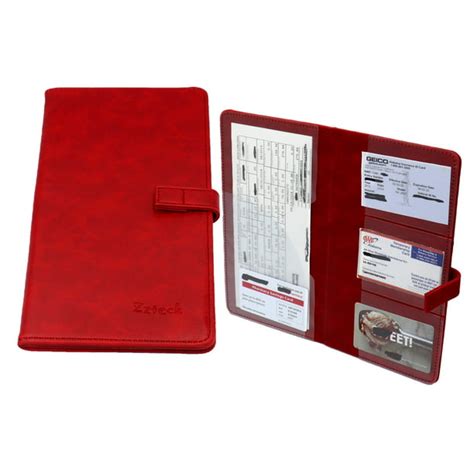 Red Car Insurance holder for registration card documents auto organizer Luxury PU Leather wallet ...