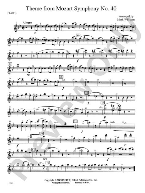 Theme from Mozart Symphony No. 40: Flute: Flute Part - Digital Sheet ...