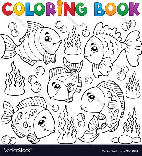 Coloring book various fish theme 1 Royalty Free Vector Image