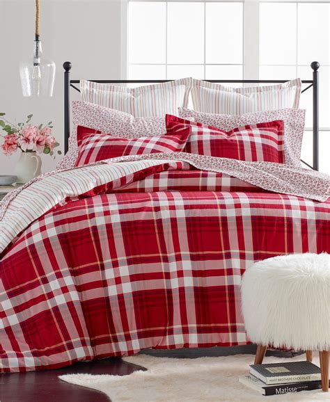 Martha Stewart Collection Winter Plaid Cotton Flannel Duvet Cover, Features a Red and White ...