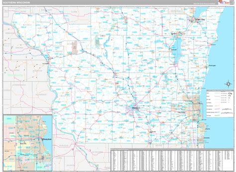 Wisconsin Southern Wall Map Premium Style by MarketMAPS - MapSales