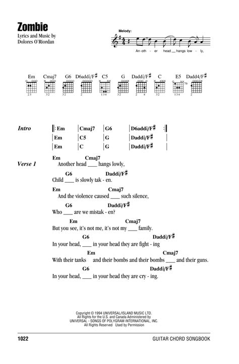 zombie the cranberries chords