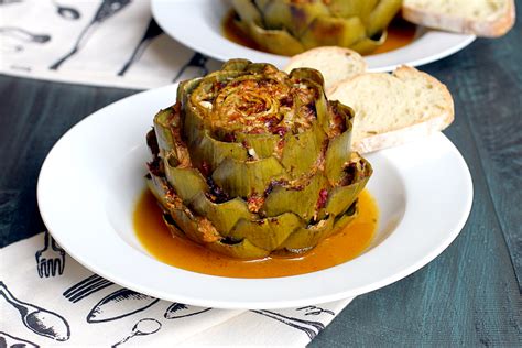 Stuffed Artichokes Braised in White Wine - Two of a Kind