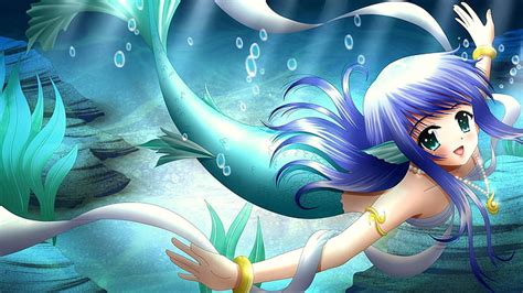 1080x2340px | free download | HD wallpaper: blue mermaid anime ...