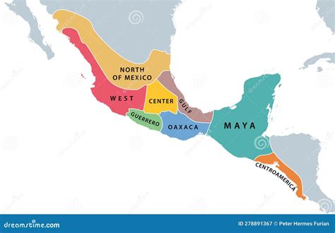 Mesoamerica and Its Cultural Areas, Map of a Historical Region Stock Vector - Illustration of ...