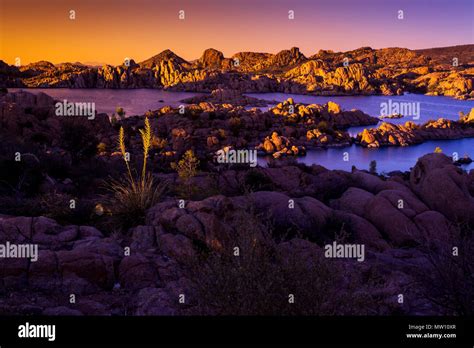 Watson Lake, Gold and Purple Sunset Stock Photo - Alamy