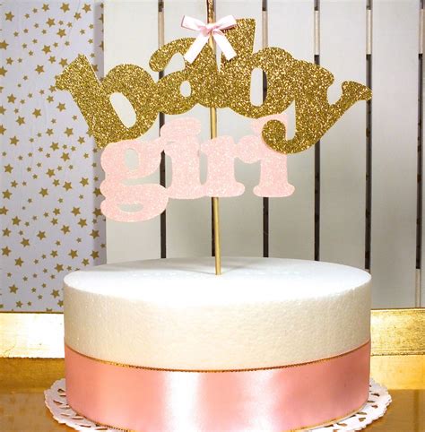 Gold Pink Bow Cake Topper Baby Girl Cake Topper Gold and | Etsy