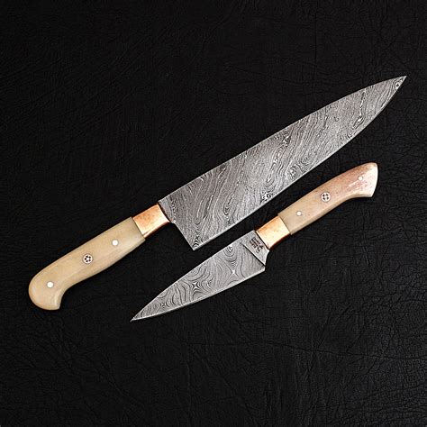 Damascus Chef's Knife + Paring Knife // 2 Piece Set // 9858 - Black ...