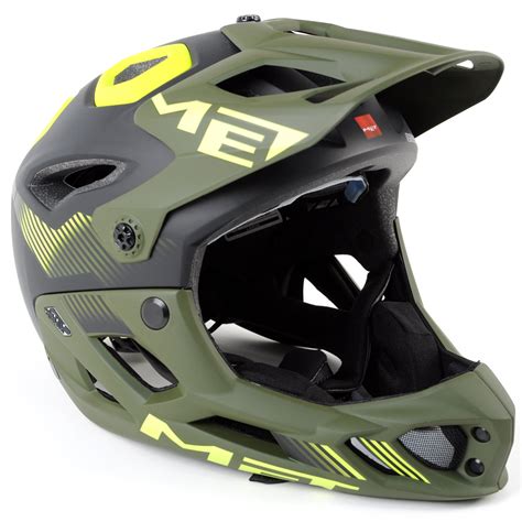 MET Parachute MTB Full Face Helmet // Matte Black/Green/Safety Yellow ...