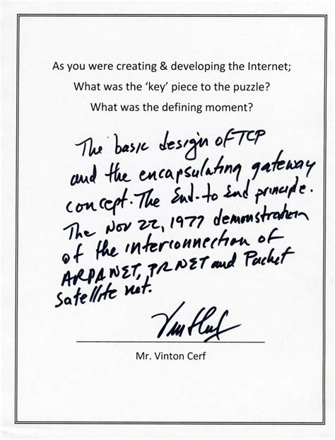 Lot - Vinton Cerf AES Identifying Significant Moments In Internet History