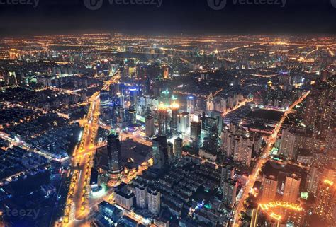 Shanghai night aerial view 8310261 Stock Photo at Vecteezy