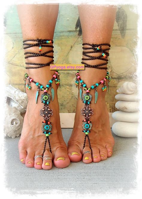 BOHO chic BAREFOOT sandals colorful Summer foot jewelry | Etsy