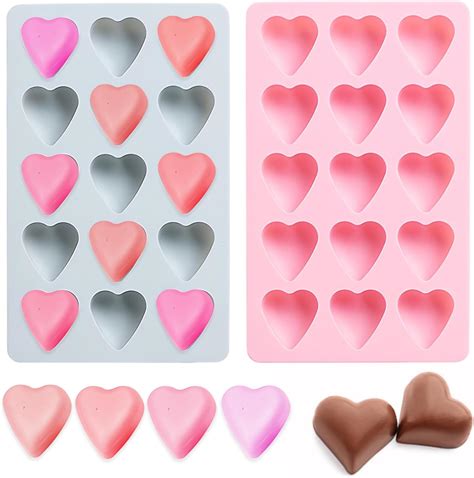 Amazon.com: 2PCS Heart Silicone Molds, 15-Cavity Small Heart Shaped ...