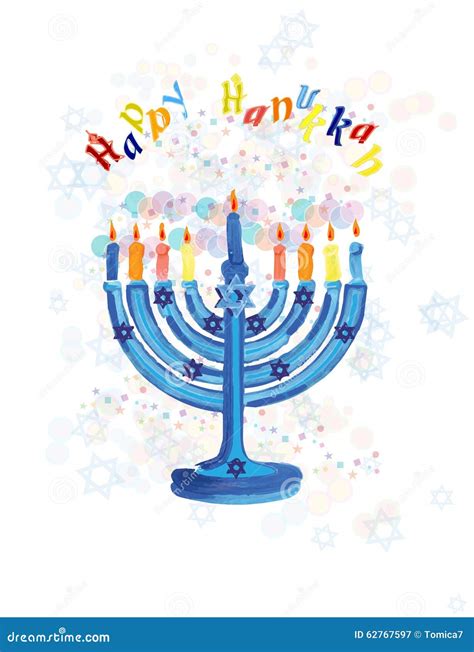 Happy Hanukkah Holiday Illustration in Israel National Colors an Stock ...