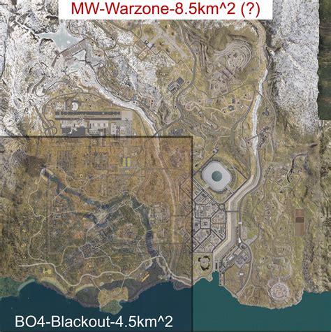 Updated Blackout vs Warzone map comparison with km measurements for reference. - Credit ...