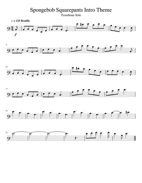 Spongebob Squarepants Intro Theme - Trombone Solo sheet music for Trombone download free in PDF ...