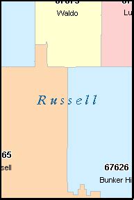 RUSSELL County, Kansas Digital ZIP Code Map