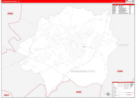 Waynesboro County, VA Zip Code Wall Map Red Line Style by MarketMAPS ...