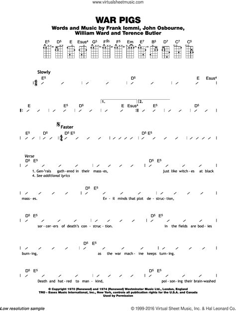 Sabbath - War Pigs sheet music for ukulele (chords) [PDF]