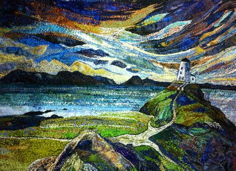 Embroidered textile by Rachel Wright. #lighthouse #coast #sky #sea #textileart | Landscape art ...