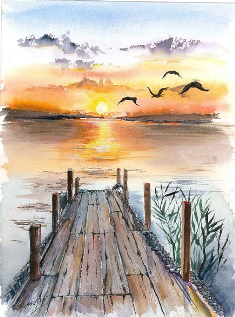 √ Watercolor Sunset Painting