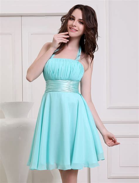 Ocean Blue Prom Dress Straps Sash Lace Up Bow Chiffon Dress - Milanoo.com