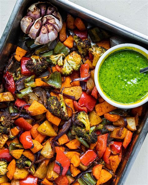 Roasted Vegetables with Cilantro Dressing - Six Hungry Feet