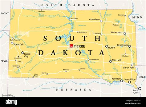 South Dakota, SD, political map, with capital Pierre, and largest city ...