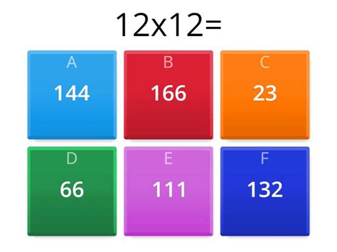 multiplication of 12 - Quiz